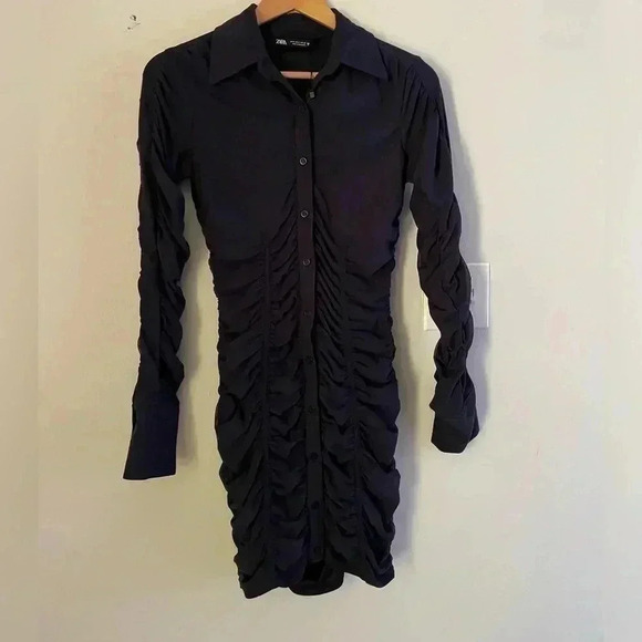 Zara Ruched Navy Dress - Picture 7 of 9